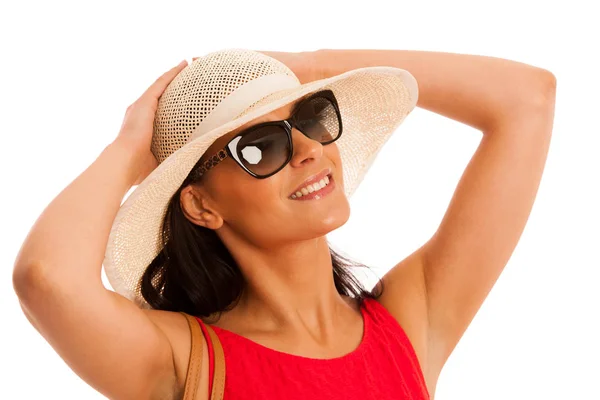 Foto de verano connceptual de una hermosa mujer con sombrero —  Fotos de Stock