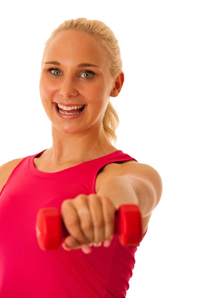 Estilo de vida saludable éxito deportivo - ajuste rubio entrenamiento de la mujer con d —  Fotos de Stock