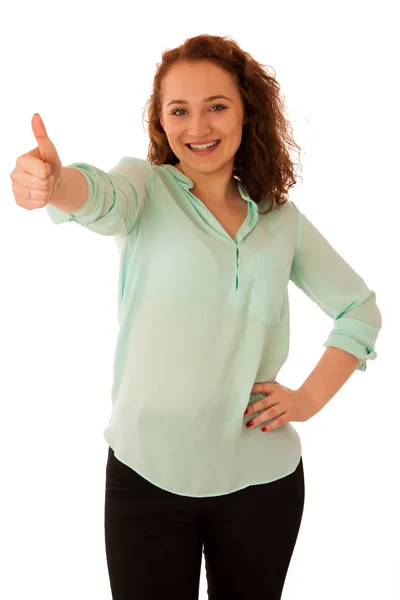 Biznes kobieta wyświetlane kciuka jako gest dla sukcesu — Zdjęcie stockowe