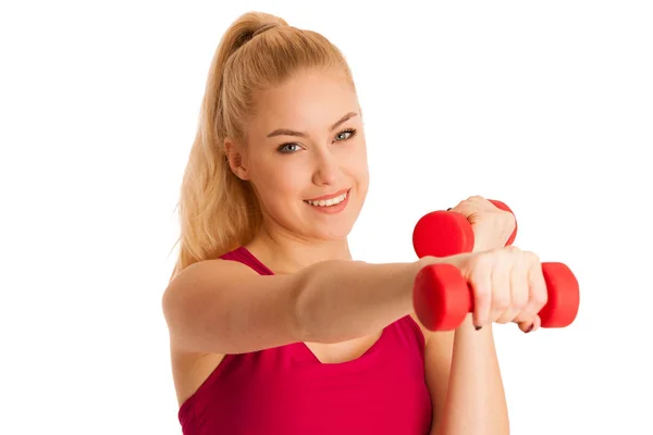 Bonito jovem loira mulher trabalhando fora no fitness ginásio isolado mais — Fotografia de Stock