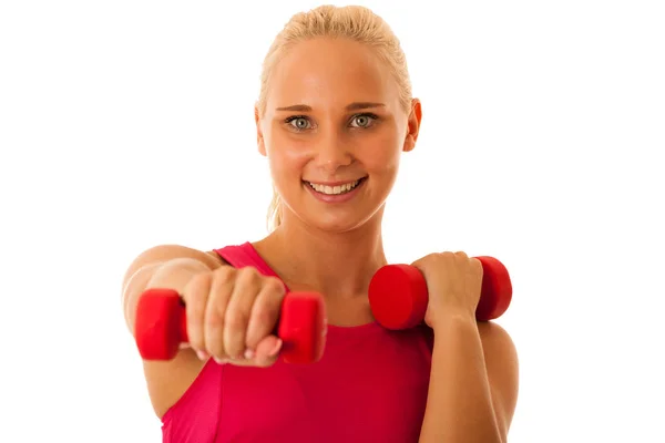 Estilo de vida saludable éxito deportivo - ajuste rubio entrenamiento de la mujer con d —  Fotos de Stock