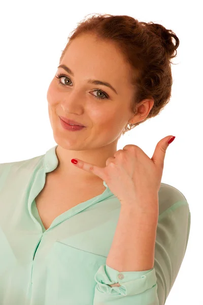 Geschäftsfrau gestikuliert und winkt mit der Hand — Stockfoto