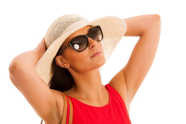 Summer connceptual photo of a beautiful woman with hat — Stock Photo, Image