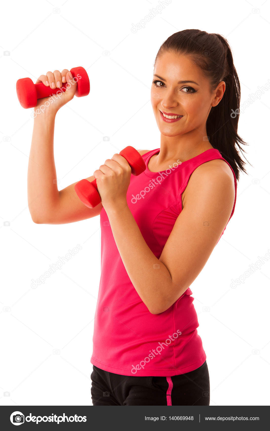 Active Young Woman Workout Dumbbells Fitness Gym Isolated Active Young Woman Workout Dumbbells Fitness Gym Isolated