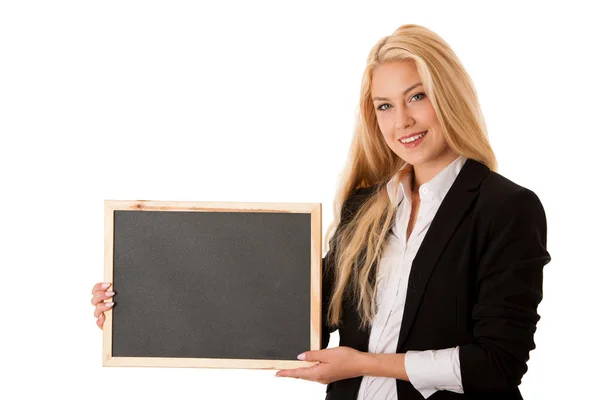 Obchodní žena držící prázdné tabule - učitel — Stock fotografie