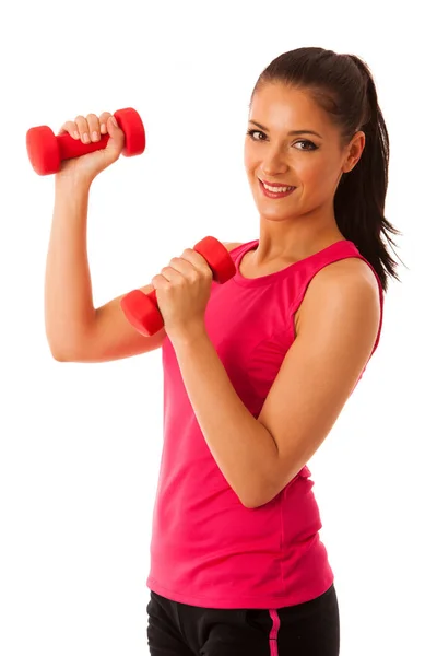 Active Young Woman Workout Dumbbells Fitness Gym Isolated White Background — Stock Photo, Image