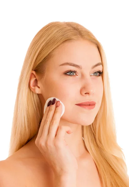 Skin Care Beautiful Young Woman Nurturing Her Skin Isolated White — Stock Photo, Image