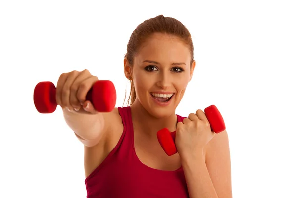 Gimnasio Fitness Mujer Hace Ejercicio Con Pesas Aisladas Sobre Fondo —  Fotos de Stock