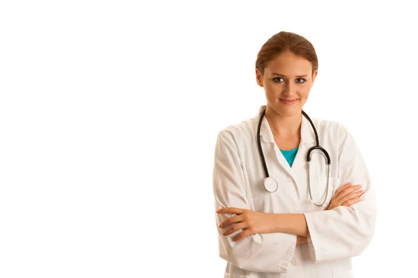 Zdravotnictví Medicína Mladá Žena Lékaře Izolované Bílém — Stock fotografie