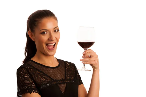 Elegante Brünette Frau Mit Einem Glas Rotwein — Stockfoto