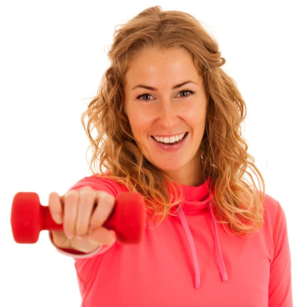 Leuke jonge blonde vrouw trainen in de fitnessruimte geïsoleerd via — Stockfoto