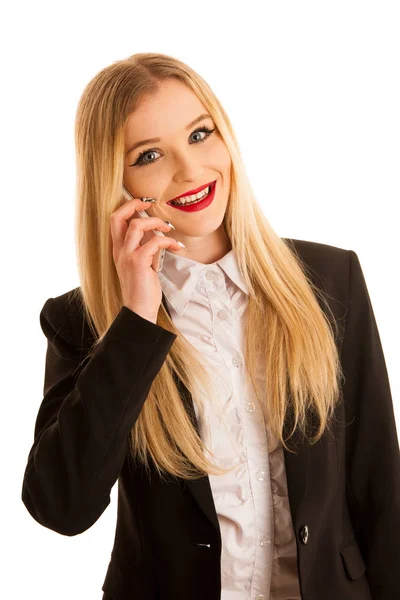 아름 다운 비즈니스 여자 whi에 고립 된 스마트폰 얘기 — 스톡 사진
