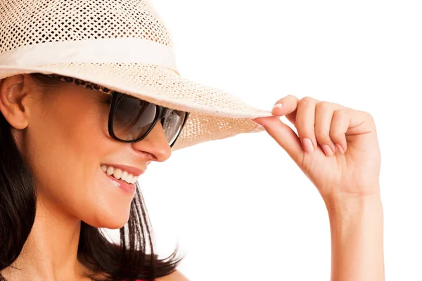 Summer connceptual photo of a beautiful woman with hat — Stock Photo, Image