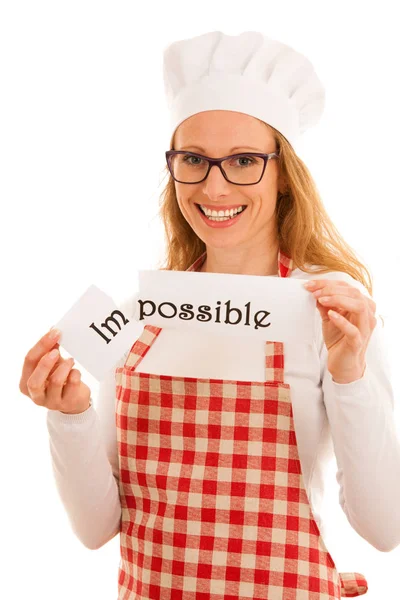 Femme chef avec texte impossible déchiré geste que jamais — Photo