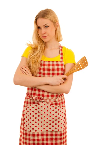 Mujer joven cocinero aislado sobre fondo blanco —  Fotos de Stock