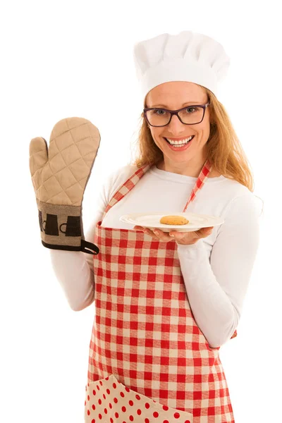 Mujer chef sirviendo una galleta —  Fotos de Stock