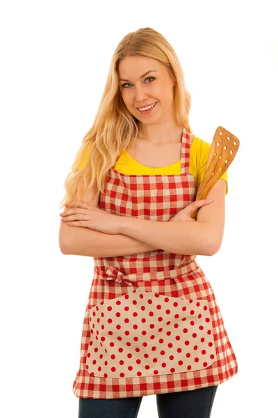 Jonge vrouw cook geïsoleerd op witte achtergrond — Stockfoto