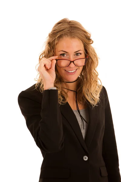 Joven mujer de negocios con gafas aisladas sobre blanco backgr —  Fotos de Stock