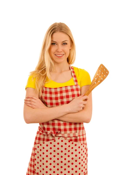 Mujer joven cocinero aislado sobre fondo blanco —  Fotos de Stock