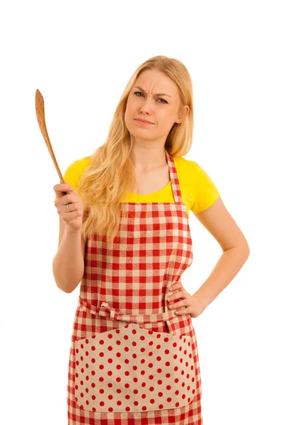 Mujer joven cocinero aislado sobre fondo blanco —  Fotos de Stock