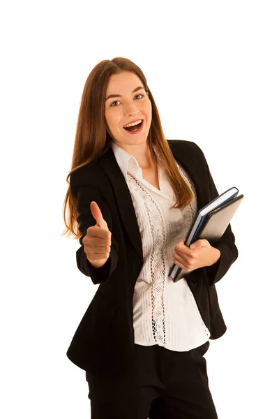 Atractiva hermosa mujer busienss con cuaderno y carpeta iso — Foto de Stock