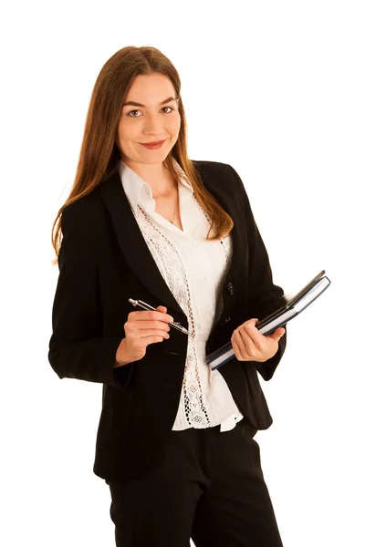 Atractiva hermosa mujer busienss con cuaderno y carpeta iso — Foto de Stock