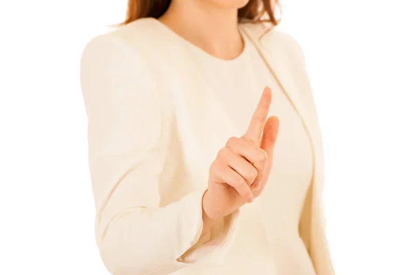 魅力的なビジネス女性の仮想ボタンを押す — ストック写真