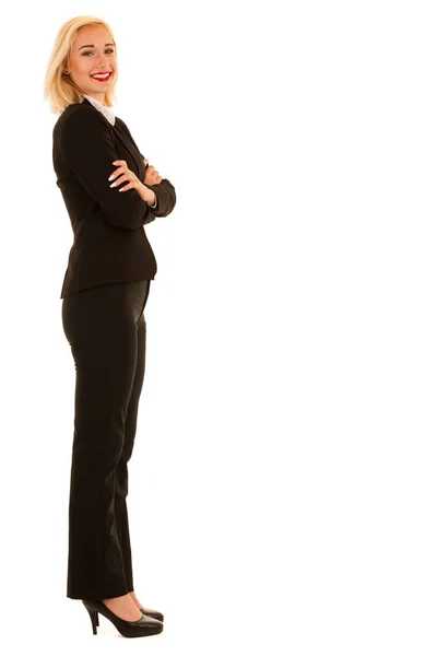 Attractive business woman standing isolated over white backgroun — Stock Photo, Image