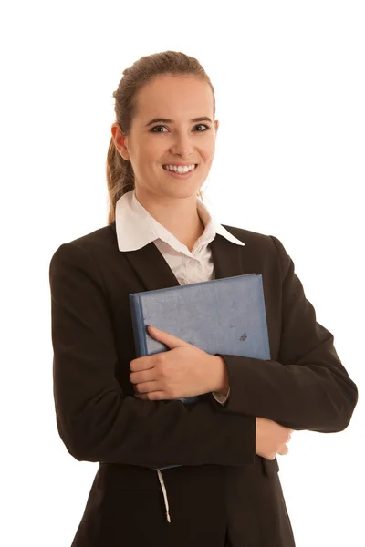 Retrato corporativo de una mujer de negocios preety con carpeta azul i — Foto de Stock