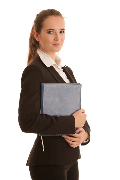 Retrato corporativo de una mujer de negocios preety con carpeta azul i — Foto de Stock