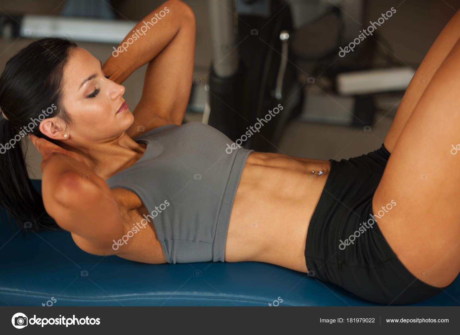 Beautiful Young Fit Woman Workout Abdominal Muscles Abs Fitness Gym Stock Photo C Samotrebizan