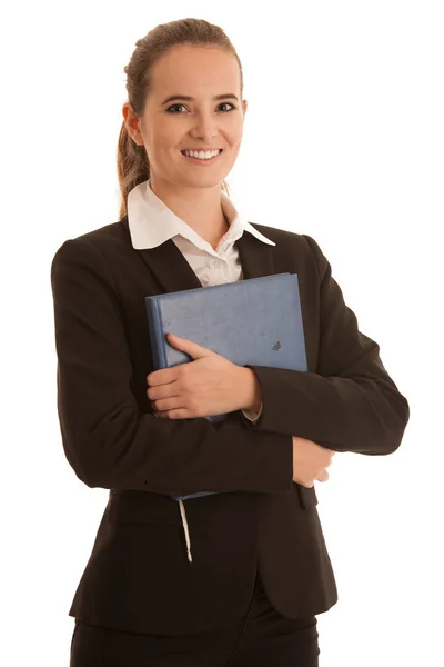 Retrato corporativo de una mujer de negocios preety con carpeta azul i — Foto de Stock