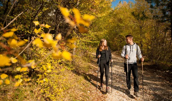 若いカップル引野暖かい自然の秋の午後 — ストック写真