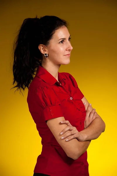 Portrait Une Belle Jeune Femme Hispanique Aux Cheveux Bouclés Marron — Photo