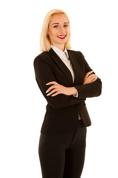 Mulher de negócios atraente de pé isolado sobre backgroun branco — Fotografia de Stock