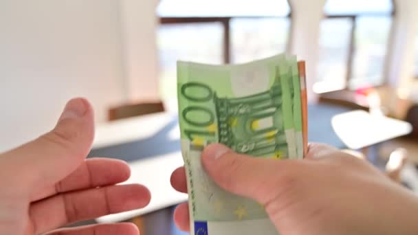 Contant Geld Tellen Bankbiljetten Van 100 Euro — Stockvideo