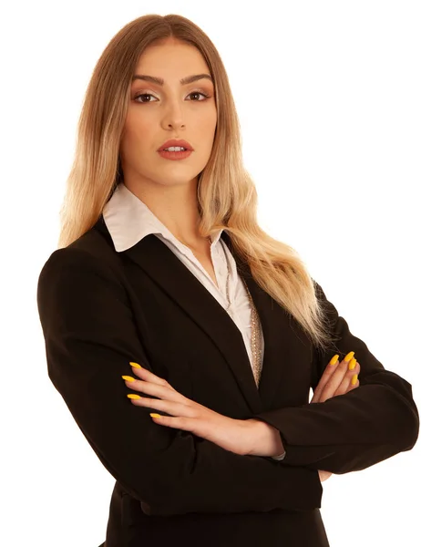 Junge Geschäftsfrau im Businesskleid isoliert über weißem Rücken — Stockfoto