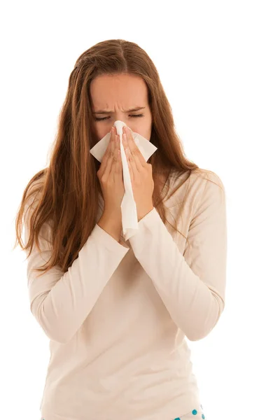 Upset Young Woman Suffering Influenza Hom — Stock Photo, Image