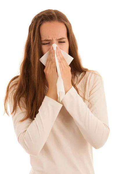 Boos Jonge Vrouw Lijdt Aan Influenza Aan Hom — Stockfoto