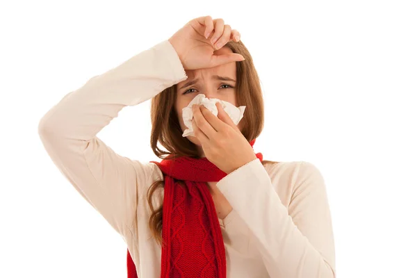 Upset Young Woman Suffering Influenza Hom — Stock Photo, Image