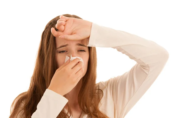 Kesal Wanita Muda Menderita Influenza Hom — Stok Foto