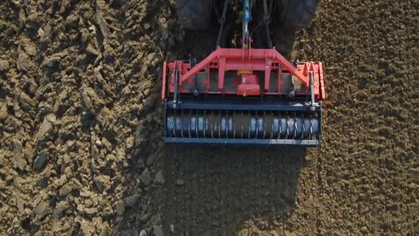 Вид Воздуха Землю Обработки Тракторов — стоковое видео