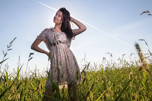 夏の畑で美しい若い女性 — ストック写真