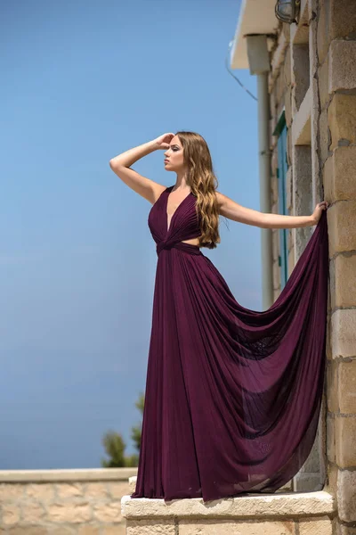 Beautiful Woman Summer Dress Beach Sea — Stock Photo, Image