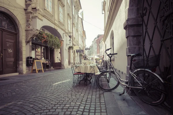 LJUBLJANA, ESLOVENIA - 24 DE SEPTIEMBRE DE 2016: Hermosa calle en ol — Foto de Stock