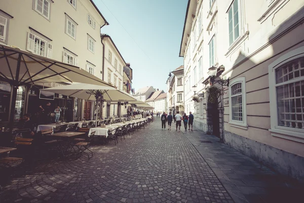 Ljubljana, Slovenya - 24 Eylül 2016: Güzel sokakta ol — Stok fotoğraf