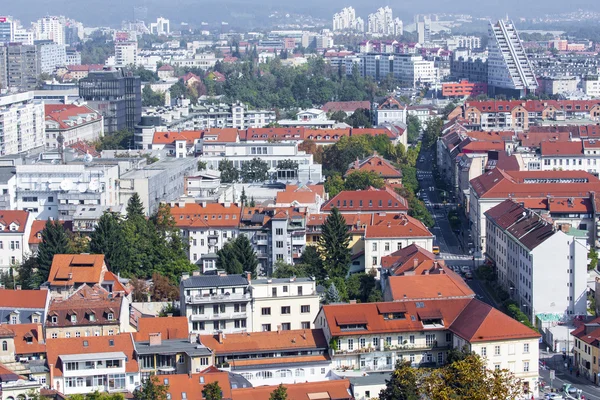 Şehir Ljubljana mimarisi ve yeşil peyzaj, S başkenti — Stok fotoğraf