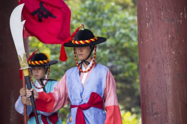 Seoul, Güney Kore - 20 Ekim 2016: Saray Muhafızları traditio içinde