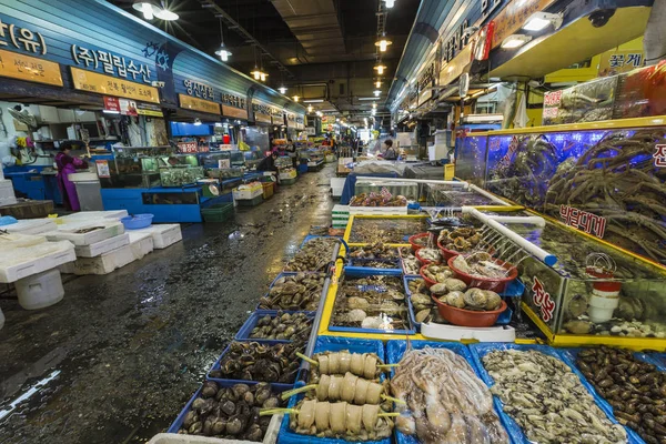 Seoul - 23 oktober 2016: Försäljare som säljer fisk på Garak Market jag — Stockfoto