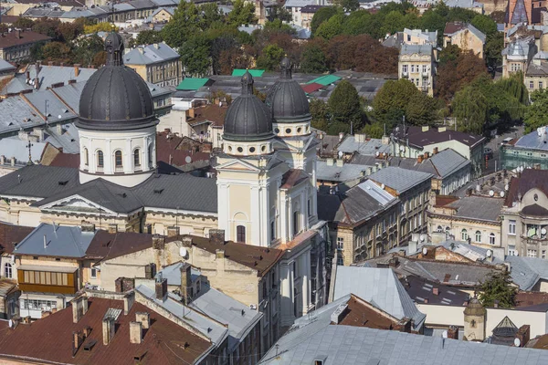Lviv, Oekraïne - 02 oktober 2016: Lviv stad van bovenaf. Centrale — Stockfoto